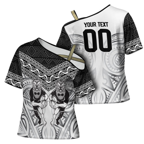 Custom Rugby New Zealand Black Fern Cross Shoulder Shirt Niho Taniwha Inspired