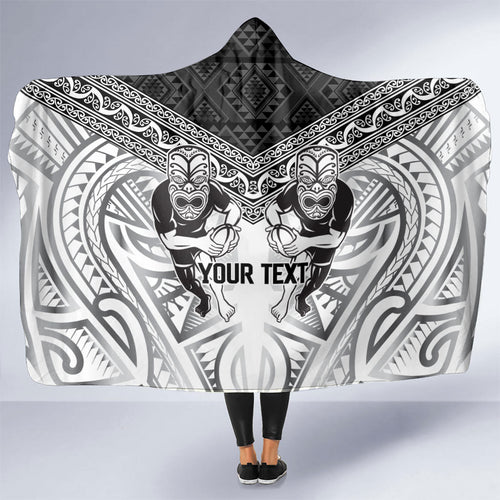 Custom Rugby New Zealand Black Fern Hooded Blanket Niho Taniwha Inspired