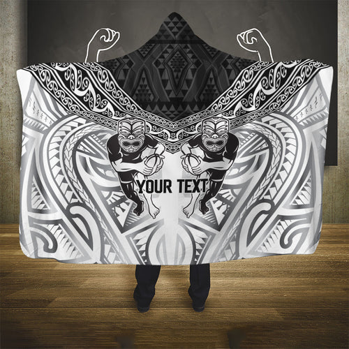 Custom Rugby New Zealand Black Fern Hooded Blanket Niho Taniwha Inspired