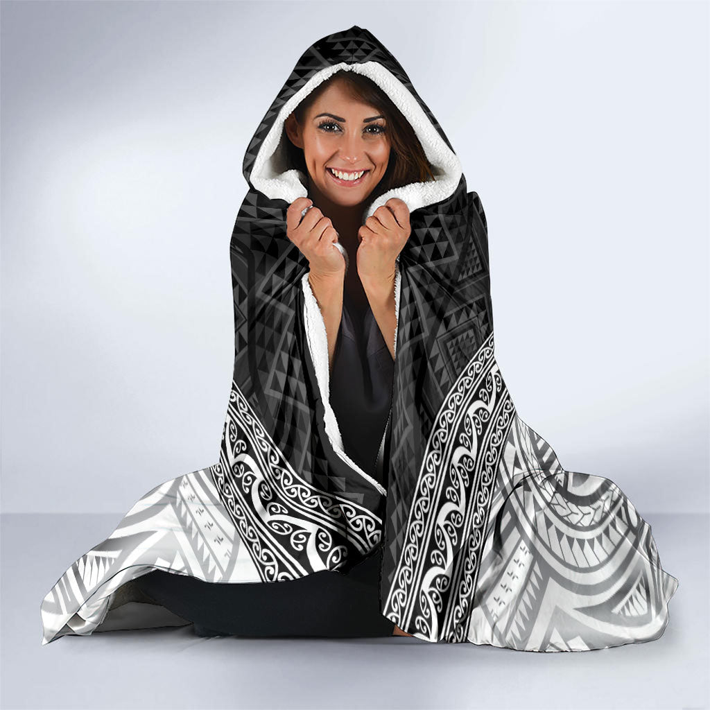 Custom Rugby New Zealand Black Fern Hooded Blanket Niho Taniwha Inspired