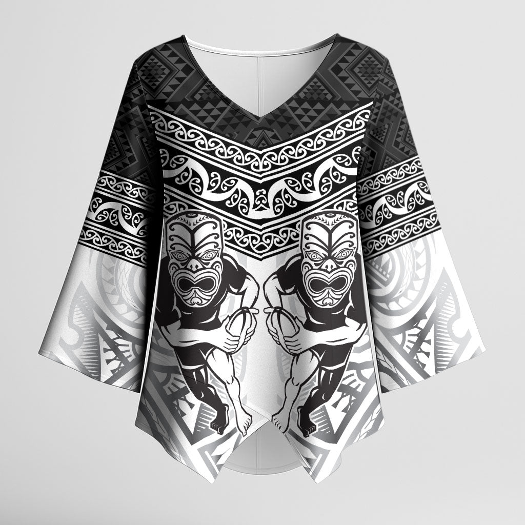 Custom Rugby New Zealand Black Fern Kimono Sleeve Blouse Niho Taniwha Inspired