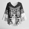 Custom Rugby New Zealand Black Fern Kimono Sleeve Blouse Niho Taniwha Inspired