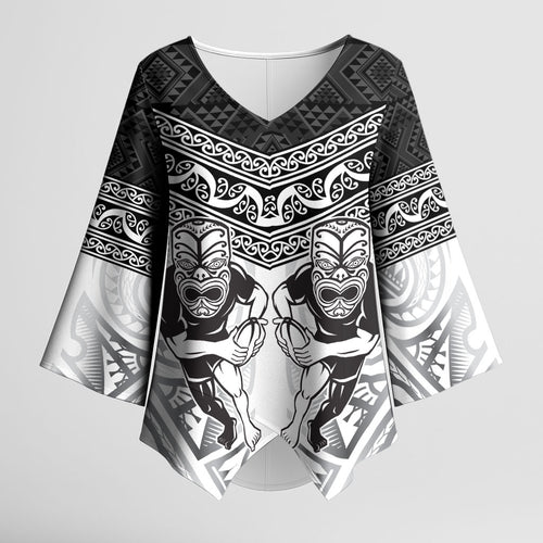 Custom Rugby New Zealand Black Fern Kimono Sleeve Blouse Niho Taniwha Inspired