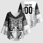 Custom Rugby New Zealand Black Fern Kimono Sleeve Blouse Niho Taniwha Inspired