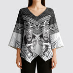 Custom Rugby New Zealand Black Fern Kimono Sleeve Blouse Niho Taniwha Inspired