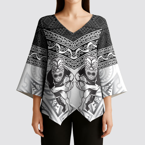 Custom Rugby New Zealand Black Fern Kimono Sleeve Blouse Niho Taniwha Inspired
