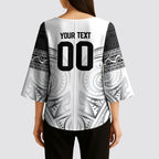 Custom Rugby New Zealand Black Fern Kimono Sleeve Blouse Niho Taniwha Inspired