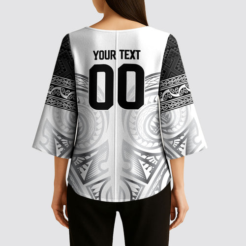 Custom Rugby New Zealand Black Fern Kimono Sleeve Blouse Niho Taniwha Inspired