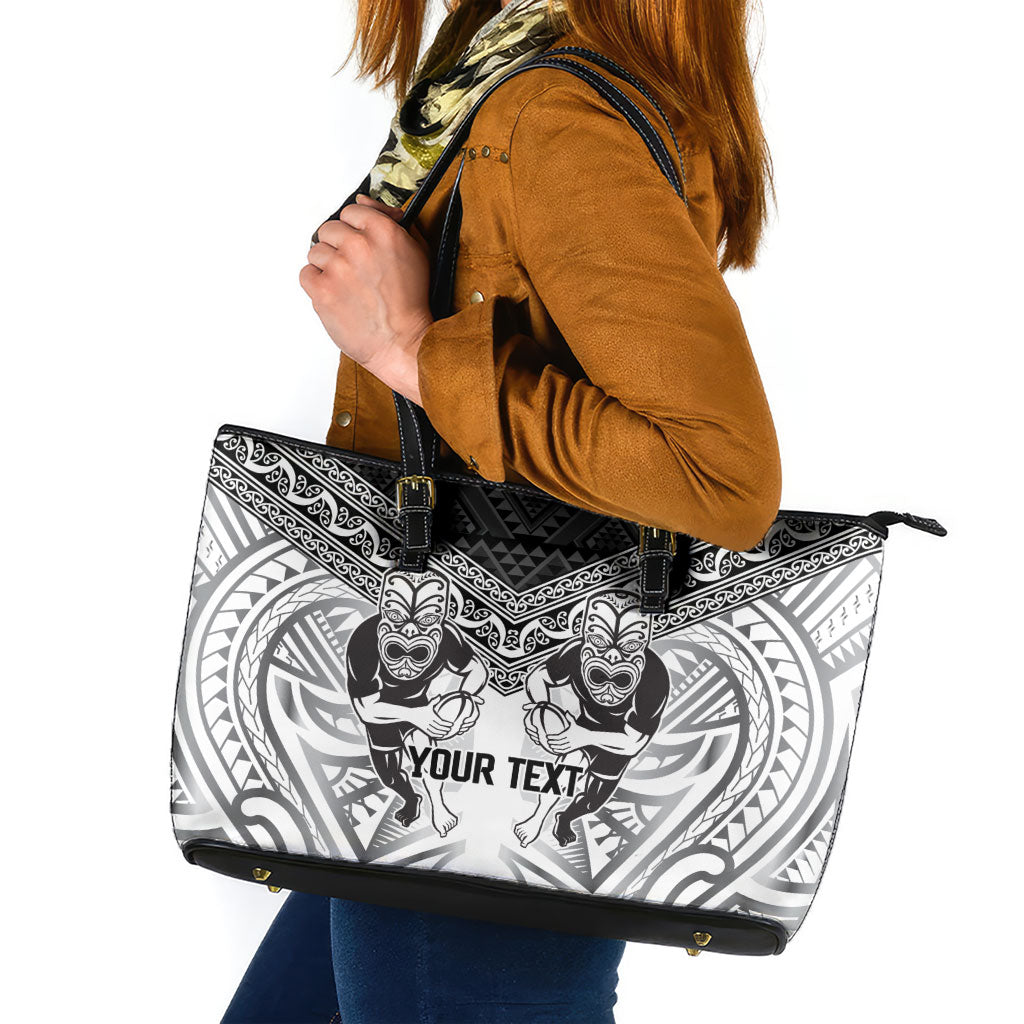 Custom Rugby New Zealand Black Fern Leather Tote Bag Niho Taniwha Inspired