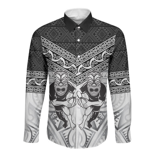 Custom Rugby New Zealand Black Fern Long Sleeve Button Shirt Niho Taniwha Inspired