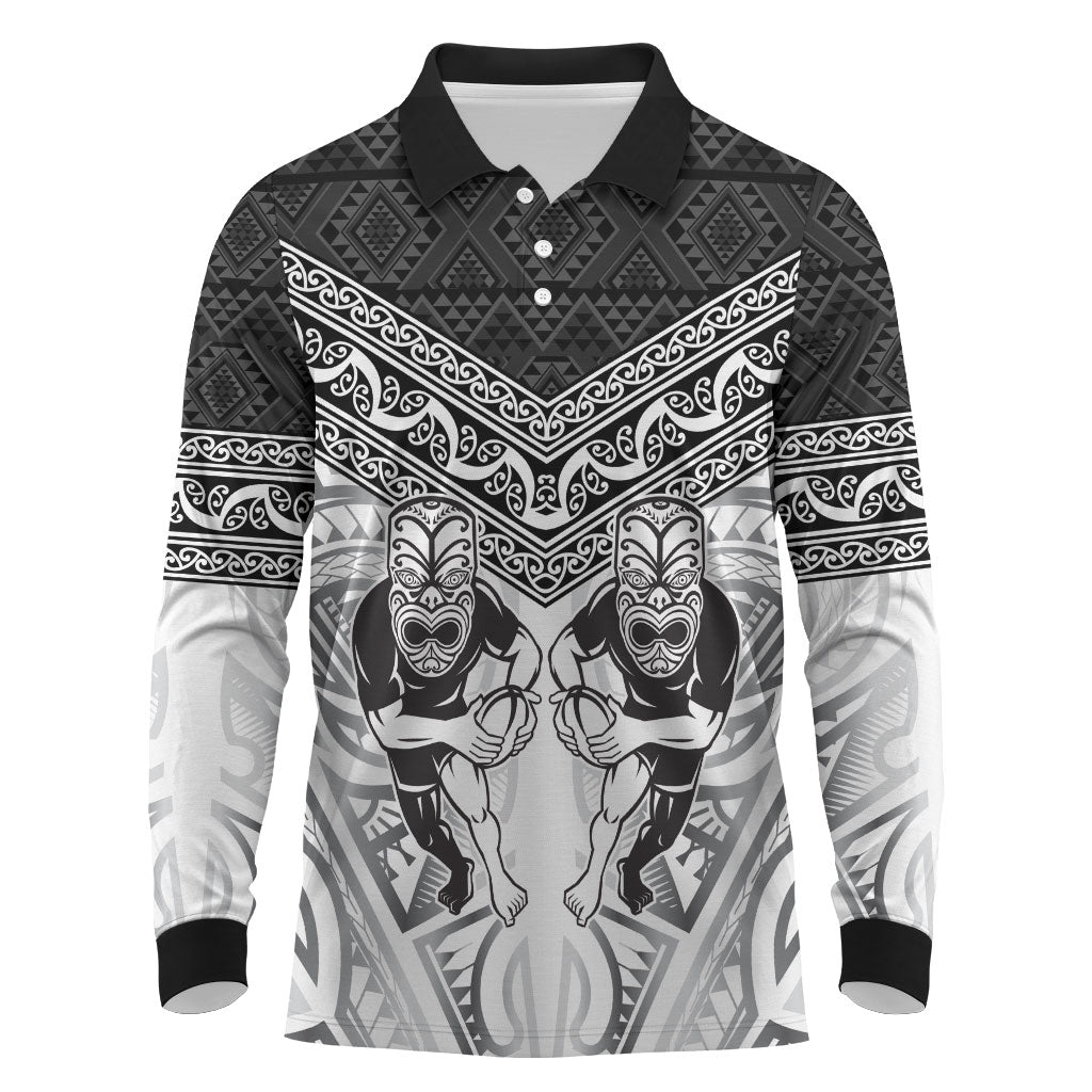 Custom Rugby New Zealand Black Fern Long Sleeve Polo Shirt Niho Taniwha Inspired