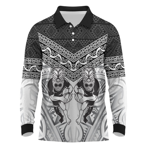 Custom Rugby New Zealand Black Fern Long Sleeve Polo Shirt Niho Taniwha Inspired