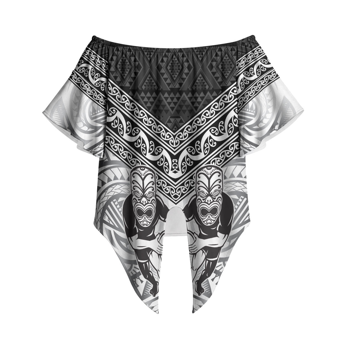 Custom Rugby New Zealand Black Fern Off Shoulder Wrap Waist Top Niho Taniwha Inspired