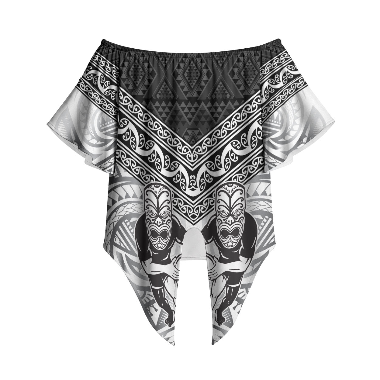 Custom Rugby New Zealand Black Fern Off Shoulder Wrap Waist Top Niho Taniwha Inspired