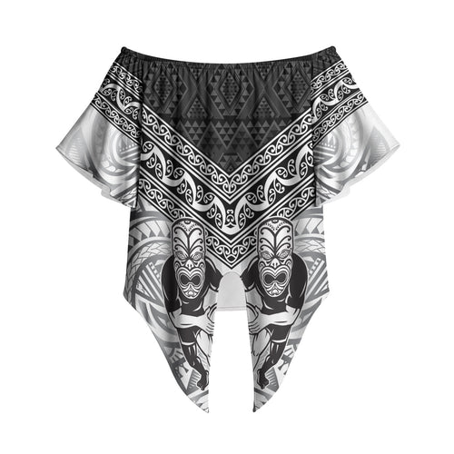 Custom Rugby New Zealand Black Fern Off Shoulder Wrap Waist Top Niho Taniwha Inspired