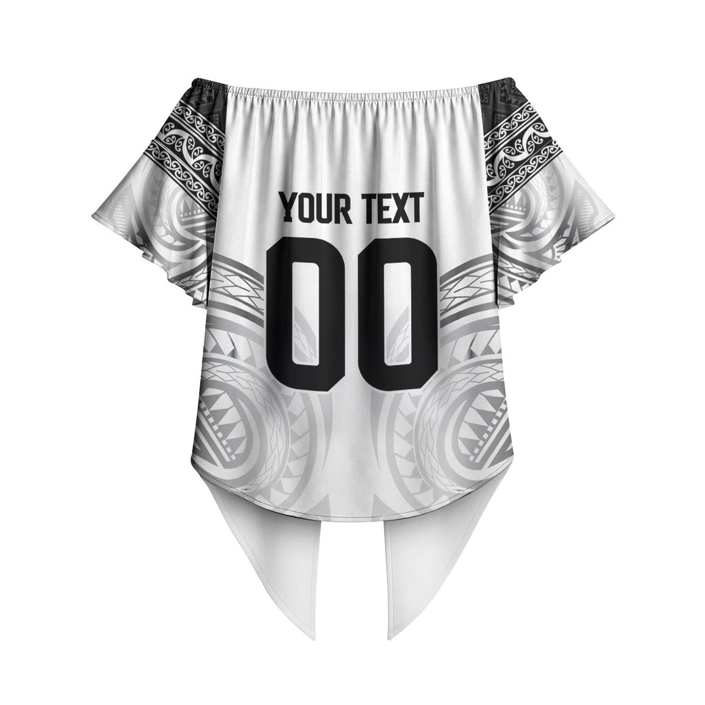 Custom Rugby New Zealand Black Fern Off Shoulder Wrap Waist Top Niho Taniwha Inspired