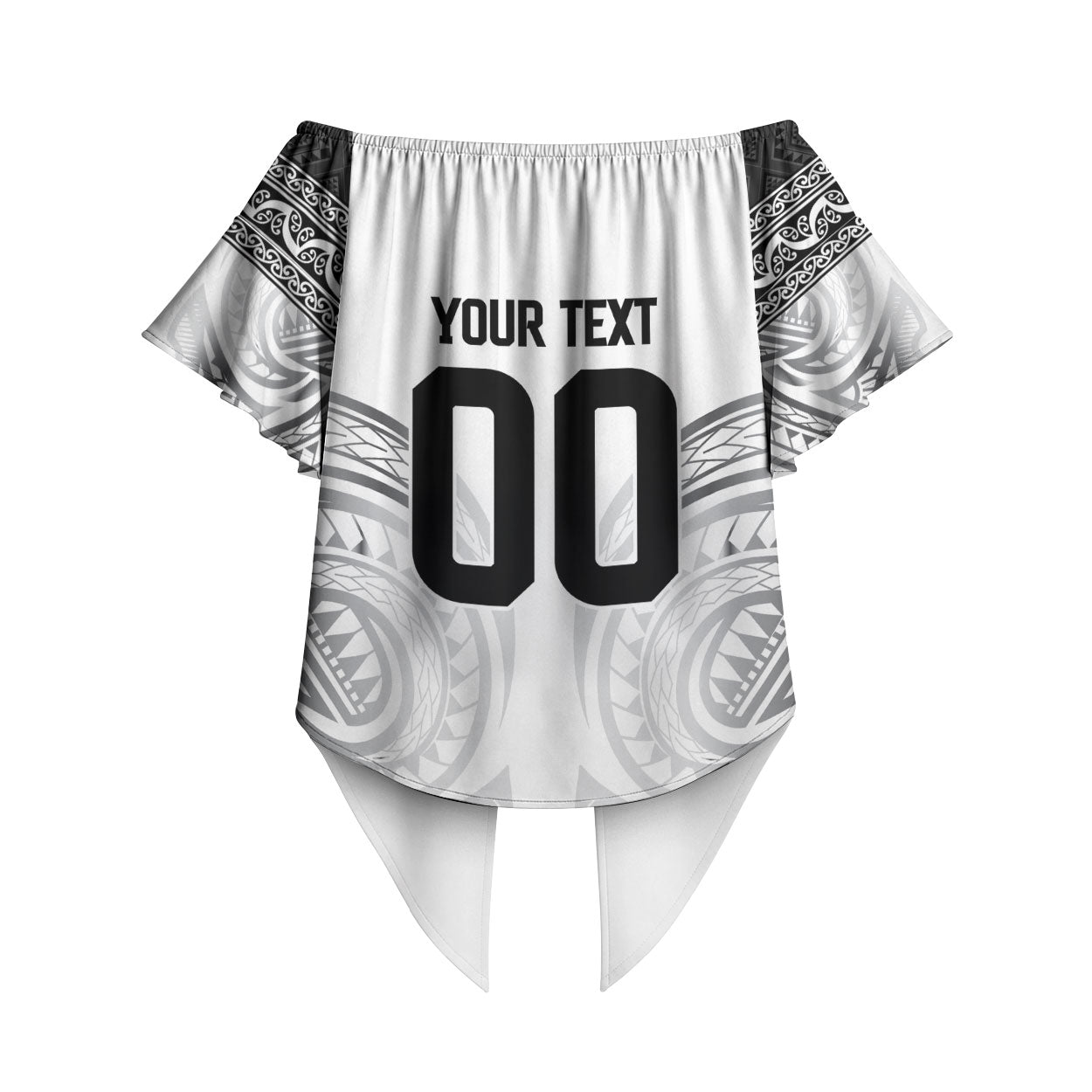 Custom Rugby New Zealand Black Fern Off Shoulder Wrap Waist Top Niho Taniwha Inspired