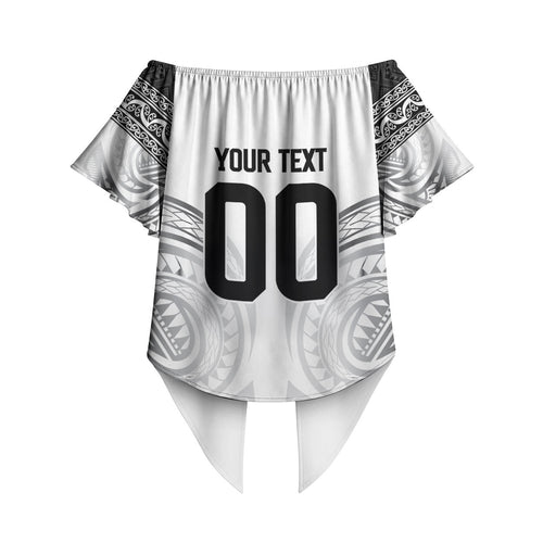 Custom Rugby New Zealand Black Fern Off Shoulder Wrap Waist Top Niho Taniwha Inspired