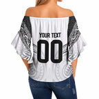 Custom Rugby New Zealand Black Fern Off Shoulder Wrap Waist Top Niho Taniwha Inspired