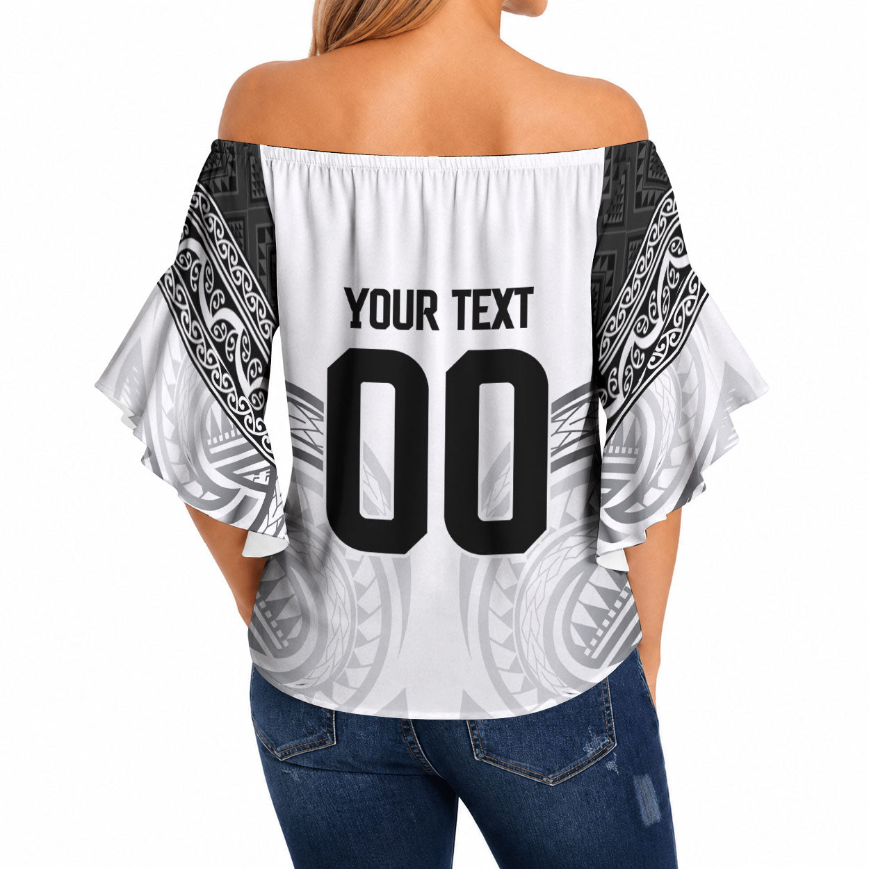 Custom Rugby New Zealand Black Fern Off Shoulder Wrap Waist Top Niho Taniwha Inspired