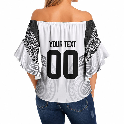 Custom Rugby New Zealand Black Fern Off Shoulder Wrap Waist Top Niho Taniwha Inspired