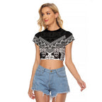 Custom Rugby New Zealand Black Fern Raglan Cropped T Shirt Niho Taniwha Inspired