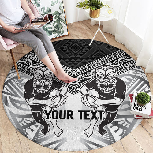 Custom Rugby New Zealand Black Fern Round Carpet Niho Taniwha Inspired