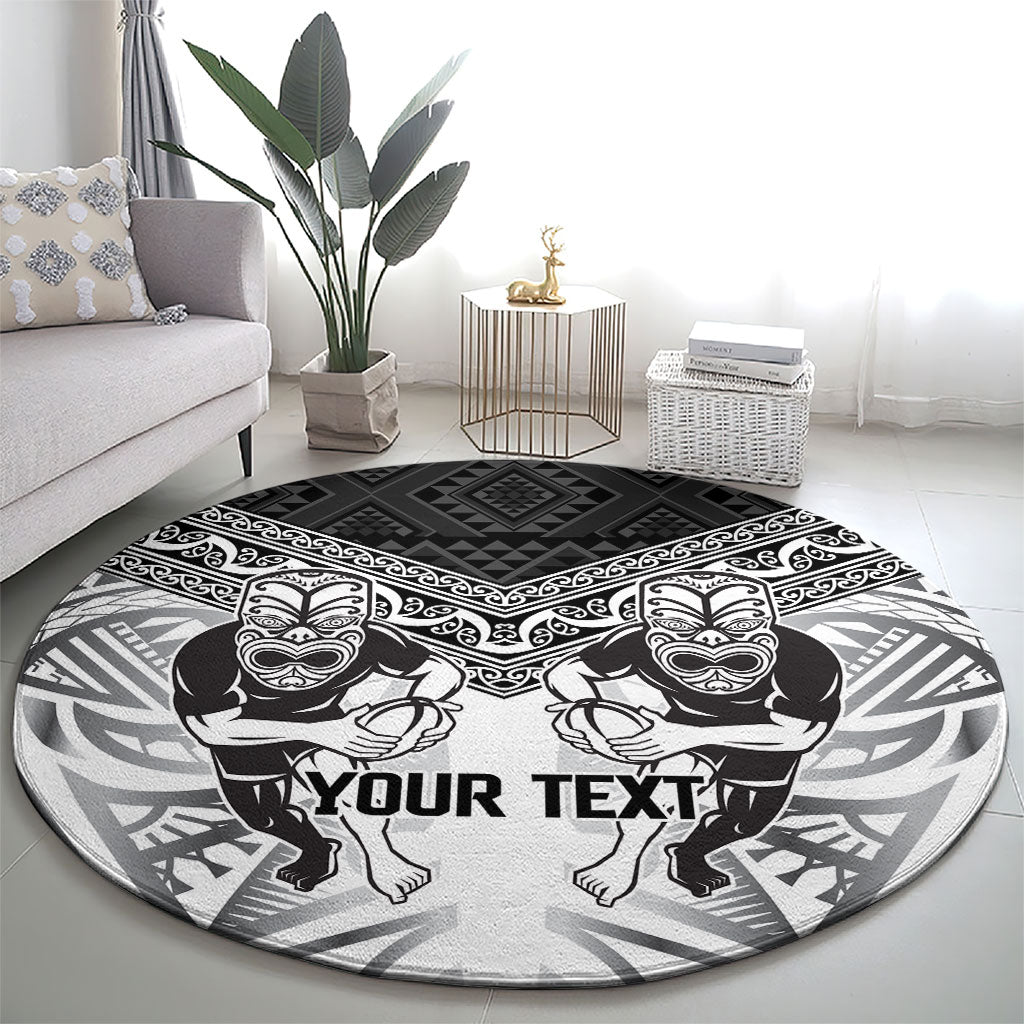 Custom Rugby New Zealand Black Fern Round Carpet Niho Taniwha Inspired