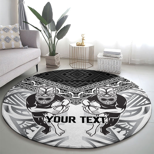 Custom Rugby New Zealand Black Fern Round Carpet Niho Taniwha Inspired