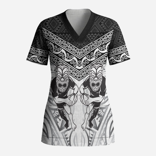 Custom Rugby New Zealand Black Fern Scrub Top Niho Taniwha Inspired