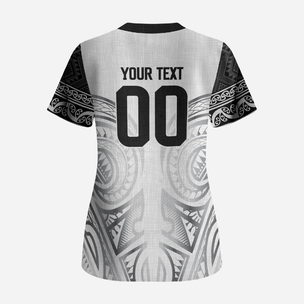 Custom Rugby New Zealand Black Fern Scrub Top Niho Taniwha Inspired