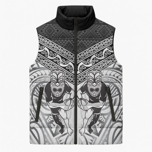 Custom Rugby New Zealand Black Fern Sleeveless Puffer Jacket Niho Taniwha Inspired