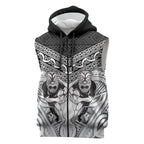 Custom Rugby New Zealand Black Fern Sleeveless Zip Hoodie Niho Taniwha Inspired