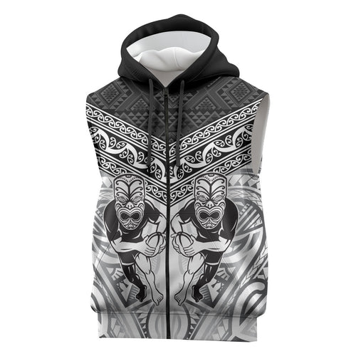 Custom Rugby New Zealand Black Fern Sleeveless Zip Hoodie Niho Taniwha Inspired