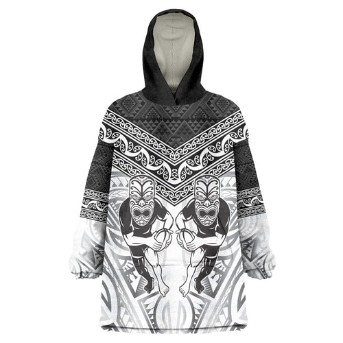 Custom Rugby New Zealand Black Fern Wearable Blanket Hoodie Niho Taniwha Inspired