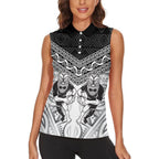 Custom Rugby New Zealand Black Fern Women Sleeveless Polo Shirt Niho Taniwha Inspired