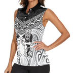 Custom Rugby New Zealand Black Fern Women Sleeveless Polo Shirt Niho Taniwha Inspired