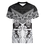 Custom Rugby New Zealand Black Fern Women V-Neck T-Shirt Niho Taniwha Inspired