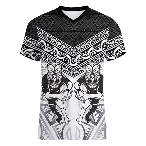 Custom Rugby New Zealand Black Fern Women V-Neck T-Shirt Niho Taniwha Inspired