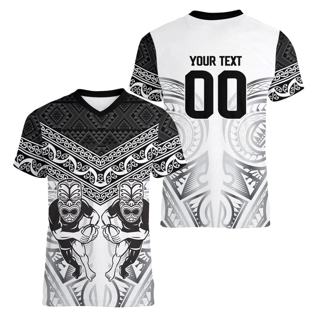 Custom Rugby New Zealand Black Fern Women V-Neck T-Shirt Niho Taniwha Inspired