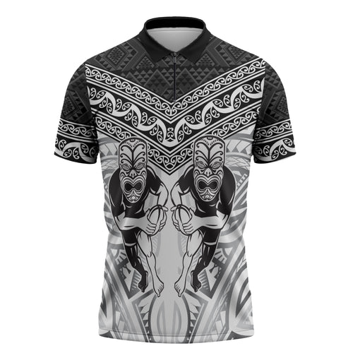 Custom Rugby New Zealand Black Fern Zipper Polo Shirt Niho Taniwha Inspired