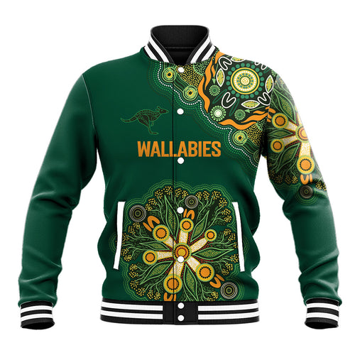 Australia Rugby National Heritage Custom Baseball Jacket Indigenous Aboriginal Dot Art