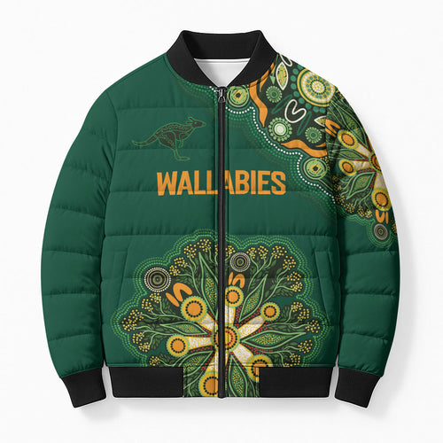 Australia Rugby National Heritage Custom Bomber Puffer Jacket Indigenous Aboriginal Dot Art