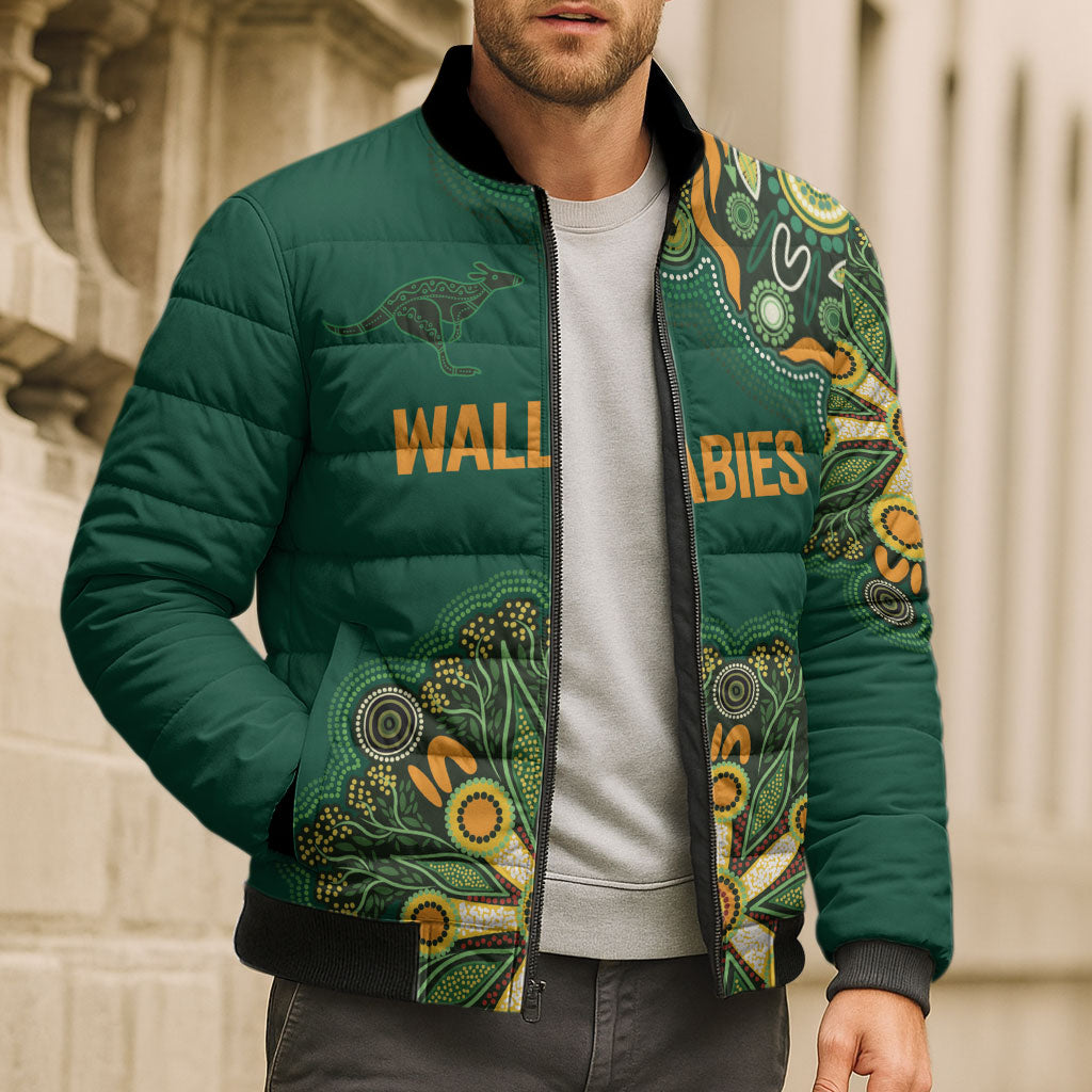 Australia Rugby National Heritage Custom Bomber Puffer Jacket Indigenous Aboriginal Dot Art