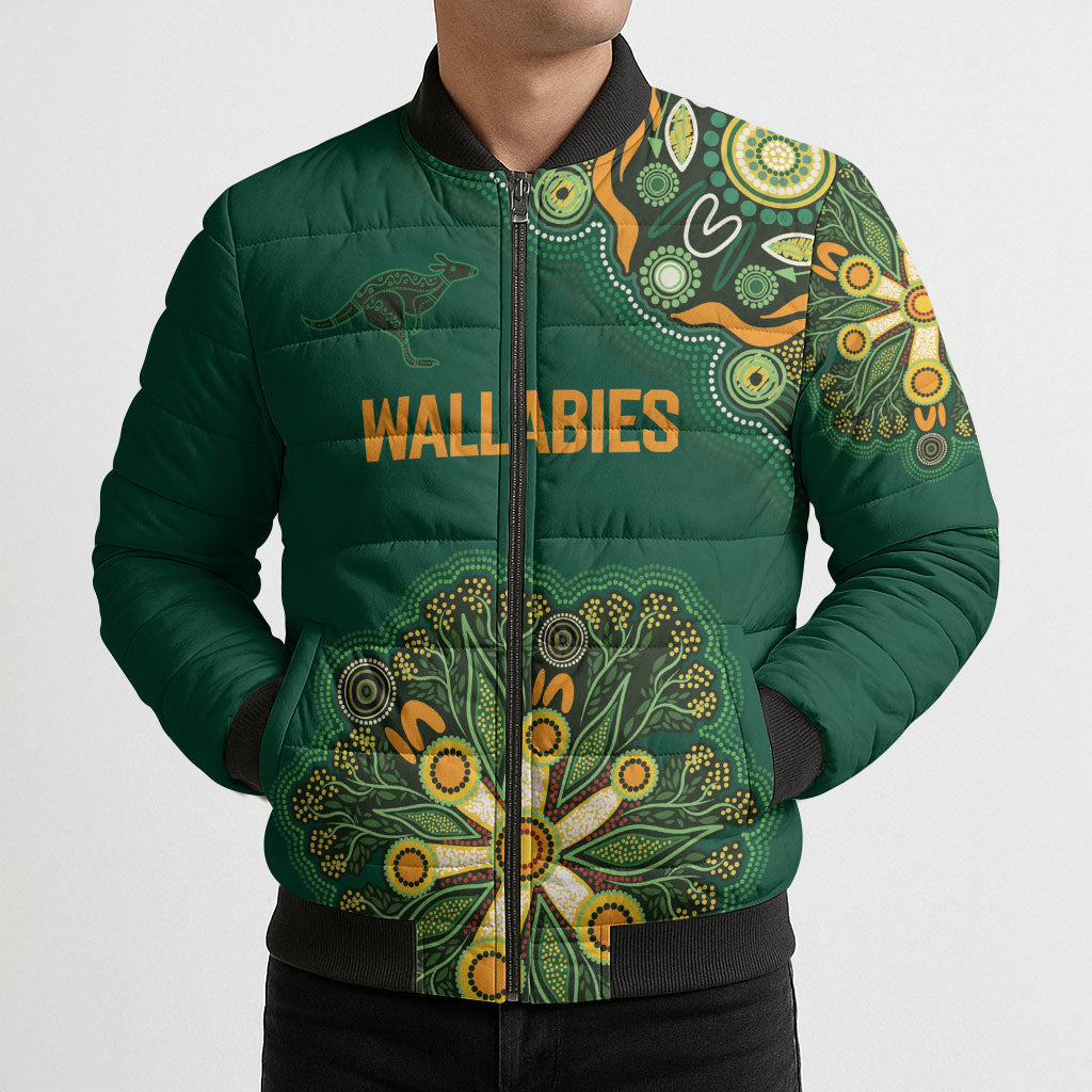 Australia Rugby National Heritage Custom Bomber Puffer Jacket Indigenous Aboriginal Dot Art