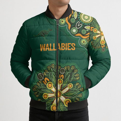 Australia Rugby National Heritage Custom Bomber Puffer Jacket Indigenous Aboriginal Dot Art
