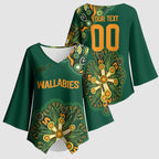 Australia Rugby National Heritage Custom Kimono Sleeve Blouse Indigenous Aboriginal Dot Art