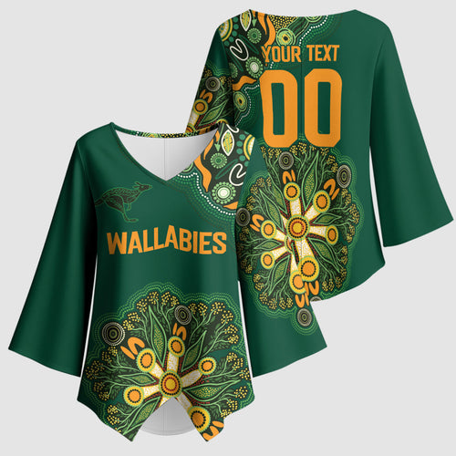 Australia Rugby National Heritage Custom Kimono Sleeve Blouse Indigenous Aboriginal Dot Art