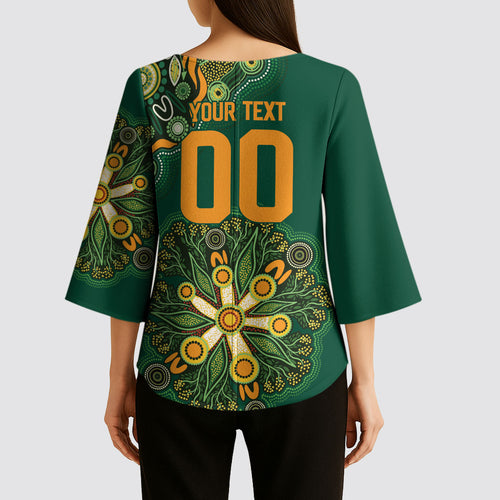 Australia Rugby National Heritage Custom Kimono Sleeve Blouse Indigenous Aboriginal Dot Art