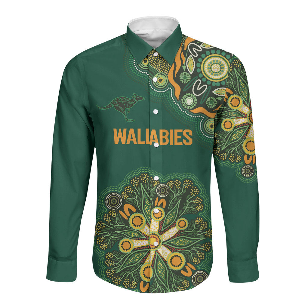 Australia Rugby National Heritage Custom Long Sleeve Button Shirt Indigenous Aboriginal Dot Art